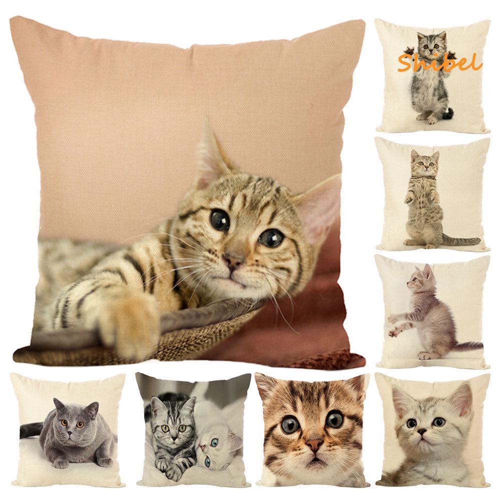 hot-แมวน่ารักผ้าลินินนุ่มโยนหมอนอิงโซฟาหน้าแรกตกแต่งเตียง