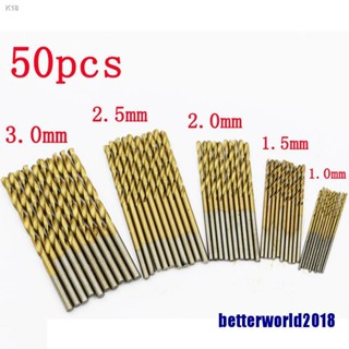 (betterworld2018) 50Pcs/Set Twist Drill Bits Saw HSS High Steel Titanium Coated Drill Wood &amp; Metal