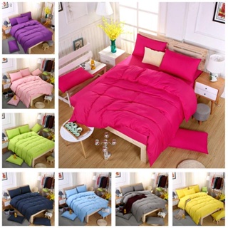 Single Queen King Bedding Set Plain Color Bedsheet Set Comforter Cover Pillow Cases Fitted Bedsheet