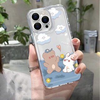 เคสโทรศัพท์มือถือ แบบใส ลายการ์ตูนกระต่าย หมีน่ารัก สําหรับ iphone 14 pro max 11 13 12 7 8 Plus X XR XSMax