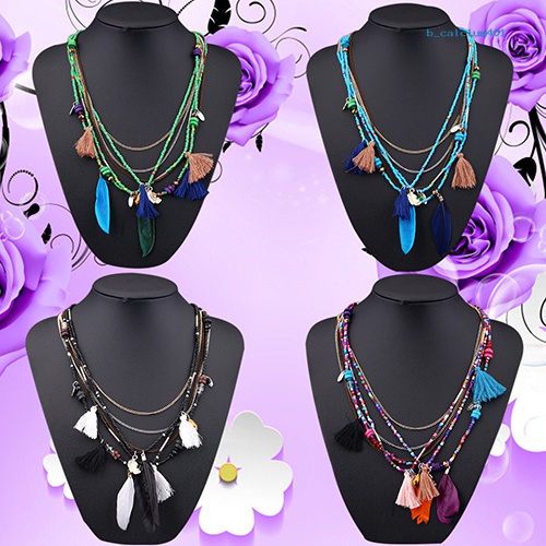 calciumsp-womens-boho-ethnic-style-feathers-tassels-beads-multi-layer-chain-necklace