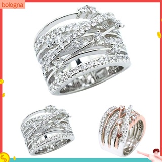 (Bologna) ของขวัญเครื่องประดับผู้หญิงแหวนนิ้วมือฝัง Rhinestone Crossover