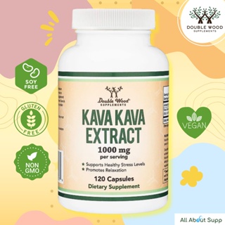 Kava Kava Extract by Double Wood - 120 Capsules ☘ช่วยลดความเครียด ทำให้ผ่อนคลาย ส่งเสริมการนอนหลับ☘