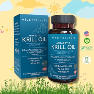 Viva Naturals Krill Oil  1250mg EPA DHA Astaxanthin 60 Caps ✨บำรุงข้อต่อ สมอง มีสารต้านอนุมูลอิสระ✨