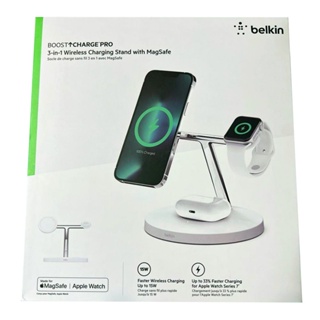 Belkin BoostCharge Pro 3-in-1 Wireless Charging Stand 15W Magnetic ( White, UK Plug )