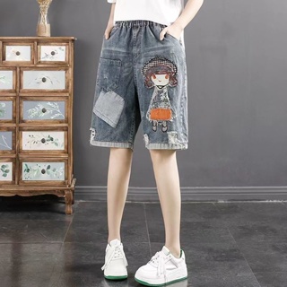 ฉีกกางเกงยีนส์ เอวสูงกางเกงยีนส์ขาสั้น สร้างใหม่ สไตล์เกาหลี ความหลวม กางเกงแบบผู้หญิง