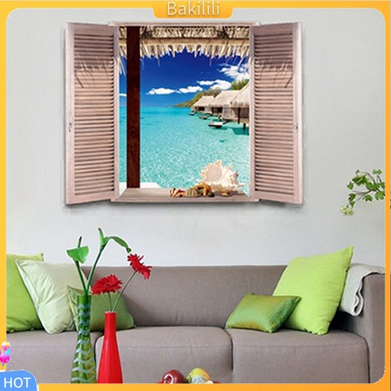 bakilili-3-d-window-view-beach-resort-สติ๊กเกอร์-diy-สําหรับติดตกแต่งผนังบ้าน