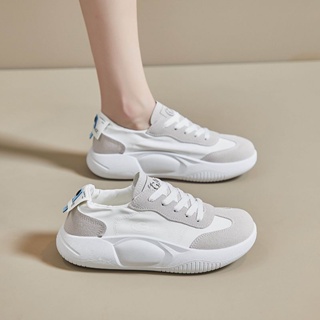 ☃Super soft หนารองเท้าสีขาวผู้หญิง 2023 ฤดูร้อนใหม่ตาข่ายระบายอากาศรองเท้าผ้าใบวิทยาเขตแฟชั่นรองเท้าลำลองผู้หญิงพื้นนุ่ม