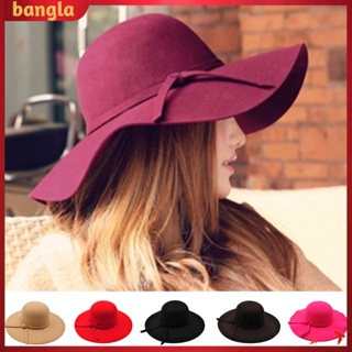 [Bangla] หมวกปีกกว้าง ผ้าวูล กันแดด สีพื้น แฟชั่นฤดูหนาว