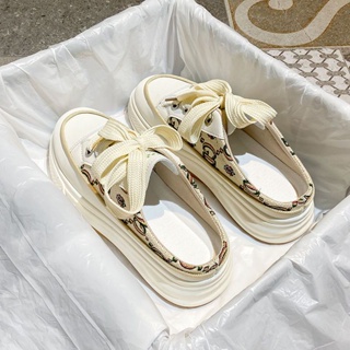 Baotou รองเท้าผ้าใบ สลิปออน แบบสวมครึ่งหนึ่ง แฟชั่นฤดูร้อน สําหรับผู้หญิง 2022 @-