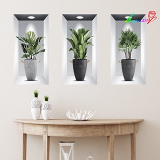 【AG】3Pcs Wall Sticker 3D Stereo Creative Greenery Potted Fake Wall Stickers Living Room Poster Home Supply