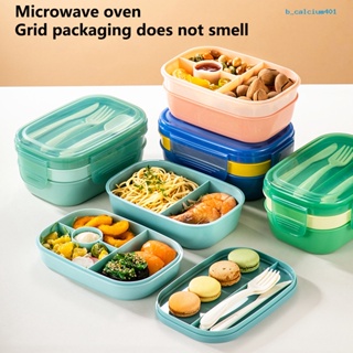 Calciwj Lunch Container Good Sealing Compartment Large Capacity with Tableware 3 Layers Multiple Grid