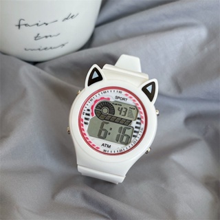 การ์ตูนน่ารักสไตล์สาวหูแมวจอแสดงผลดิจิตอลนาฬิกาอิเล็กทรอนิกส์สไตล์เรียบง่ายใหม่