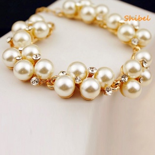 HOT_ ผู้หญิง Rhinestone สร้อยข้อมือมุกเทียมกำไลข้อมือเครื่องประดับ Charm