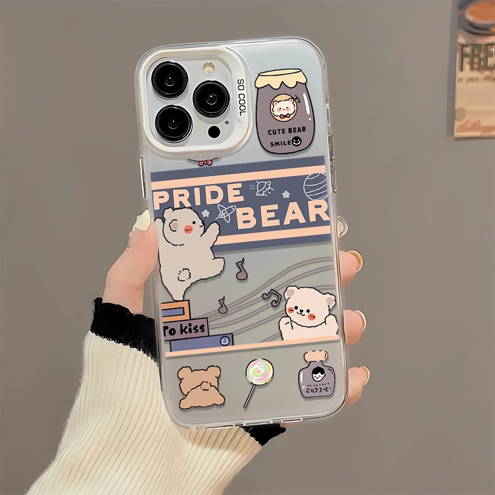 เคสโทรศัพท์มือถือ-พิมพ์ลายหมี-พร้อมกล้อง-2-in-1-สําหรับ-iphone-14promax-11-12-13-11promax