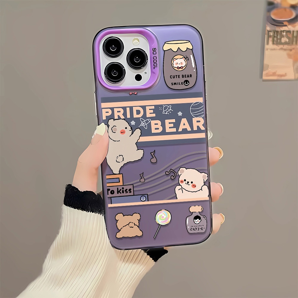 เคสโทรศัพท์มือถือ-พิมพ์ลายหมี-พร้อมกล้อง-2-in-1-สําหรับ-iphone-14promax-11-12-13-11promax