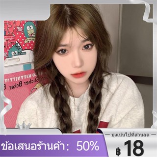 ❀บิดถักเปียวิกผมหญิงผมยาวฤดูร้อนทุกวันแฟชั่นใหม่ jk หางม้าคู่ธรรมชาติหน้ากลมผมยาวปานกลางสวมหมวกเต็มใบ