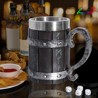 【AG】550ml Barrel Cup with Handle High Capacity Simulated Wooden Creative Resin Viking Beer for Bar