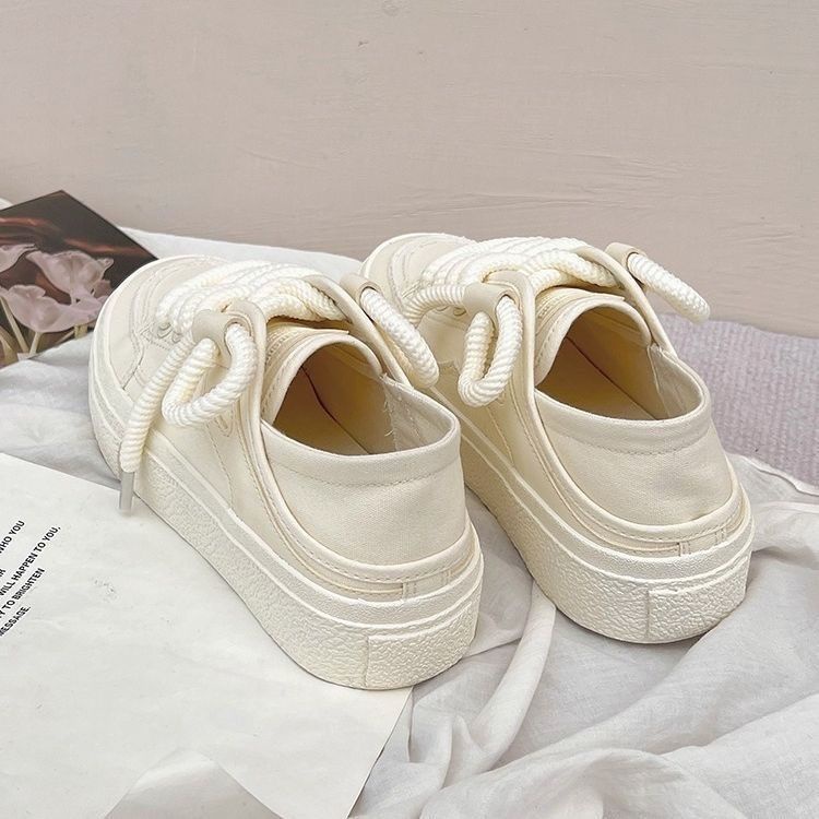 รองเท้าผ้าใบสีขาวของผู้หญิง-2023-ฤดูร้อนใหม่รองเท้าผู้หญิงด้านล่างหนาเพิ่มขึ้นเฉพาะแพลตฟอร์มรองเท้าน่าเกลียดน่ารักรองเ