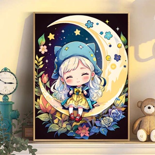 ใหม่ ภาพวาดสีน้ํามันอะคริลิค รูปการ์ตูนอนิเมะเด็กผู้หญิง แบบเรียบง่าย DIY สําหรับตกแต่งบ้าน 2023