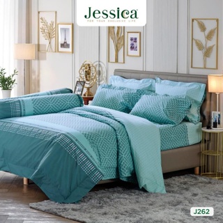 JESSICA ชุดผ้าปูที่นอน พิมพ์ลาย Graphic J262 สีเขียวอมฟ้า #เจสสิกา ชุดเครื่องนอน ผ้าปู ผ้าปูเตียง ผ้านวม กราฟฟิก
