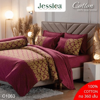 JESSICA ชุดผ้าปูที่นอน Cotton 100% พิมพ์ลาย Graphic C1063 สีแดงเข้ม #เจสสิกา ชุดเครื่องนอน ผ้าปู ผ้าปูเตียง ผ้านวม