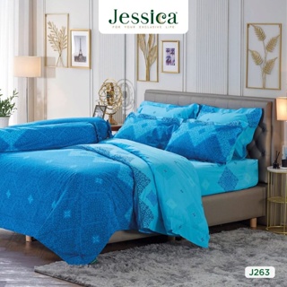 JESSICA ชุดผ้าปูที่นอน พิมพ์ลาย Graphic J263 สีฟ้า #เจสสิกา ชุดเครื่องนอน ผ้าปู ผ้าปูเตียง ผ้านวม กราฟฟิก