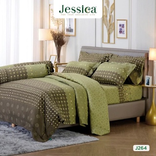 JESSICA ชุดผ้าปูที่นอน พิมพ์ลาย Graphic J264 สีเขียวอมน้ำตาล #เจสสิกา ชุดเครื่องนอน ผ้าปู ผ้าปูเตียง ผ้านวม กราฟฟิก