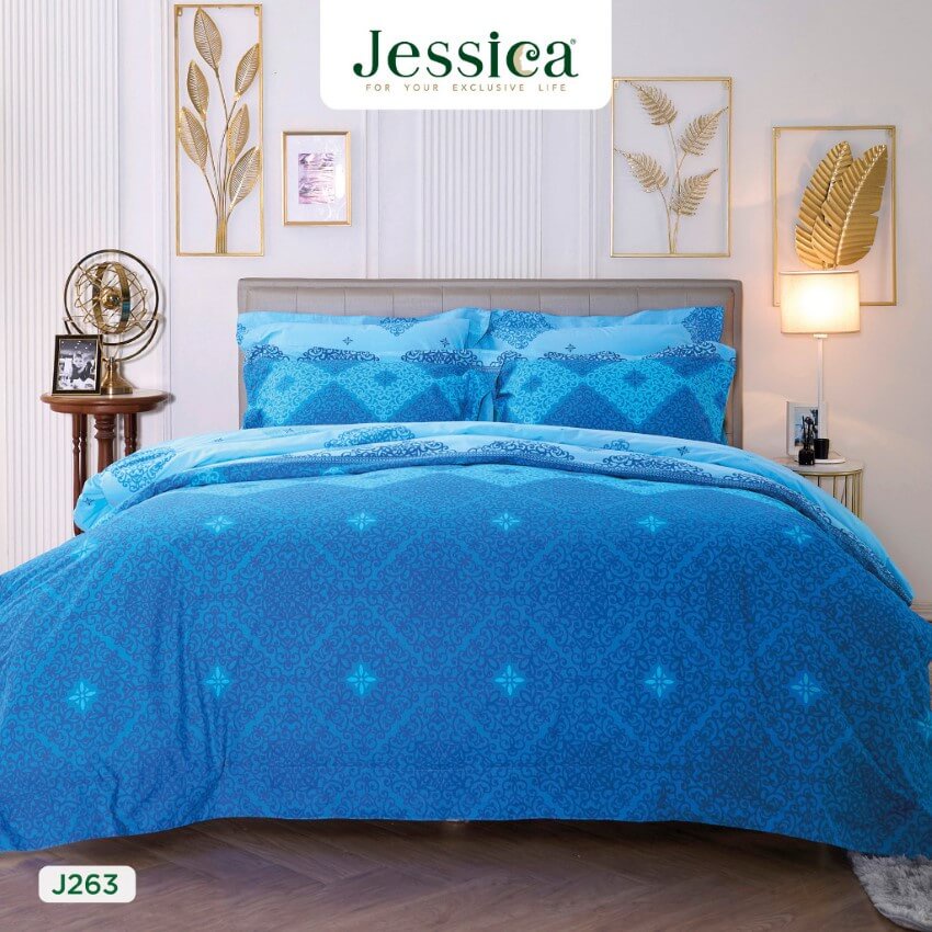 jessica-ชุดผ้าปูที่นอน-พิมพ์ลาย-graphic-j263-สีฟ้า-เจสสิกา-ชุดเครื่องนอน-ผ้าปู-ผ้าปูเตียง-ผ้านวม-กราฟฟิก