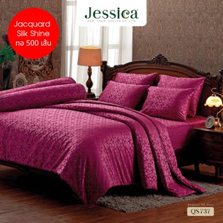JESSICA ชุดผ้าปูที่นอน พิมพ์ลาย Graphic QS737 Jacquard ทอ 500 เส้น สีม่วง #เจสสิกา ชุดเครื่องนอน ผ้าปู ผ้าปูเตียง ผ้านวม