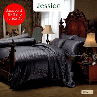 JESSICA ชุดผ้าปูที่นอน พิมพ์ลาย Graphic QS743 Jacquard ทอ 500 เส้น สีเทาเข้ม #เจสสิกา ชุดเครื่องนอน ผ้าปูเตียง ผ้านวม