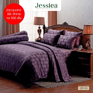 JESSICA ชุดผ้าปูที่นอน พิมพ์ลาย Graphic QS741 Jacquard ทอ 500 เส้น สีม่วง #เจสสิกา ชุดเครื่องนอน ผ้าปู ผ้าปูเตียง ผ้านวม
