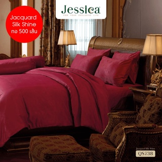 JESSICA ชุดผ้าปูที่นอน พิมพ์ลาย Graphic QS738 Jacquard ทอ 500 เส้น สีแดง #เจสสิกา ชุดเครื่องนอน ผ้าปู ผ้าปูเตียง ผ้านวม