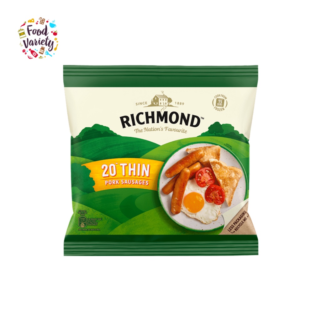 Richmond 20 Thin Pork Sausages 555g ริชมอนด์ 20 ไส้กรอกหมูแผ่นบาง 555