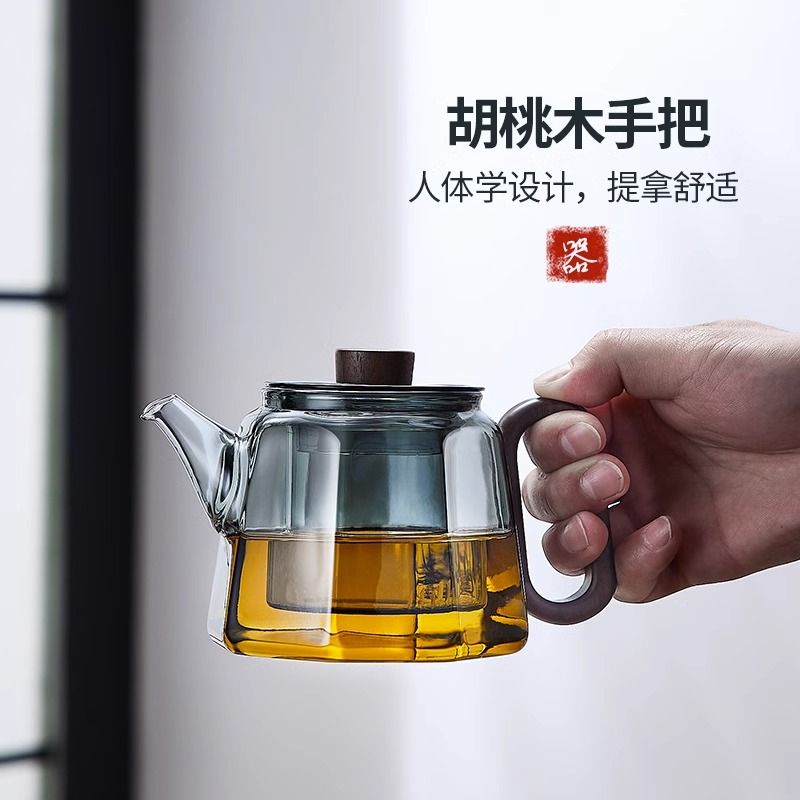 กาน้ำชาแก้วสำนักงานทนอุณหภูมิสูงกาต้มน้ำในครัวเรือนหม้อเดี่ยวแยกชาดื่มชาชุดชาชุดถ้วยน้ำชา