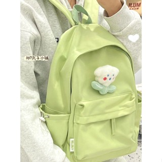 ♘✟กระเป๋านักเรียนหญิงนักศึกษาวิทยาลัยสีทึบที่ไม่ได้พิมพ์เรียบง่ายทุกการแข่งขันเดิมนักเรียนมัธยมต้นกระเป๋าเป้สะพายหลังนัก