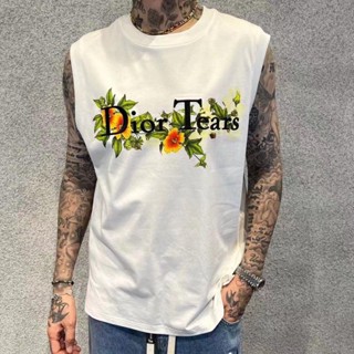 Dior ใหม่ เสื้อคอกลม แขนสั้น พิมพ์ลายตัวอักษร เข้ากับทุกการแต่งกาย แฟชั่นฤดูร้อน สําหรับผู้ชาย ผู้หญิง