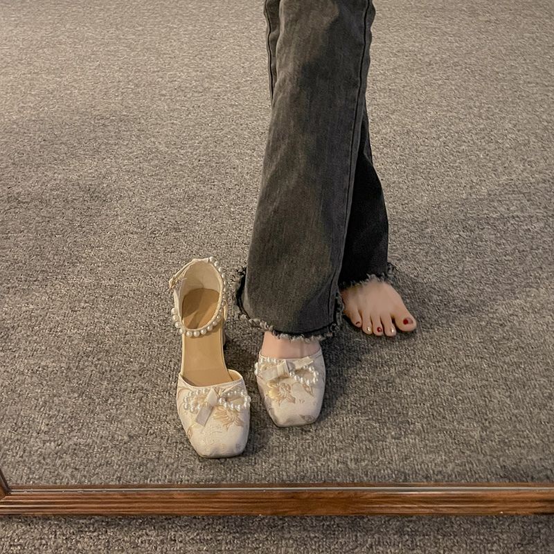 พร้อมส่ง-รองเท้าแมรี่เจน-ส้นบล็อก-ประดับไข่มุก-สําหรับผู้หญิง-2023