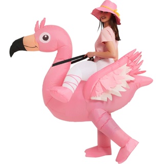 ♛✔❈ฮาโลวีนเครื่องแต่งกายตลกตลกการ์ตูนสัตว์ Mount Flamingo ตุ๊กตาเครื่องแต่งกาย Flamingo Inflatable เสื้อผ้าผู้ใหญ่