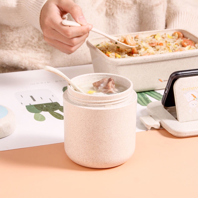 กล่องอาหารกลางวันข้าวสาลีส้มเขียวหวาน-กล่องเบนโตะ-กล่องอาหารกลางวันฉนวนกันความร้อน-สไตล์ญี่ปุ่น-สามารถอุ่นในเตาไมโครเวฟ