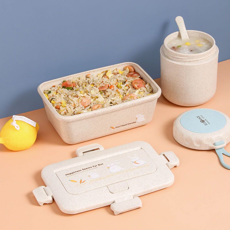 กล่องอาหารกลางวันข้าวสาลีส้มเขียวหวาน-กล่องเบนโตะ-กล่องอาหารกลางวันฉนวนกันความร้อน-สไตล์ญี่ปุ่น-สามารถอุ่นในเตาไมโครเวฟ