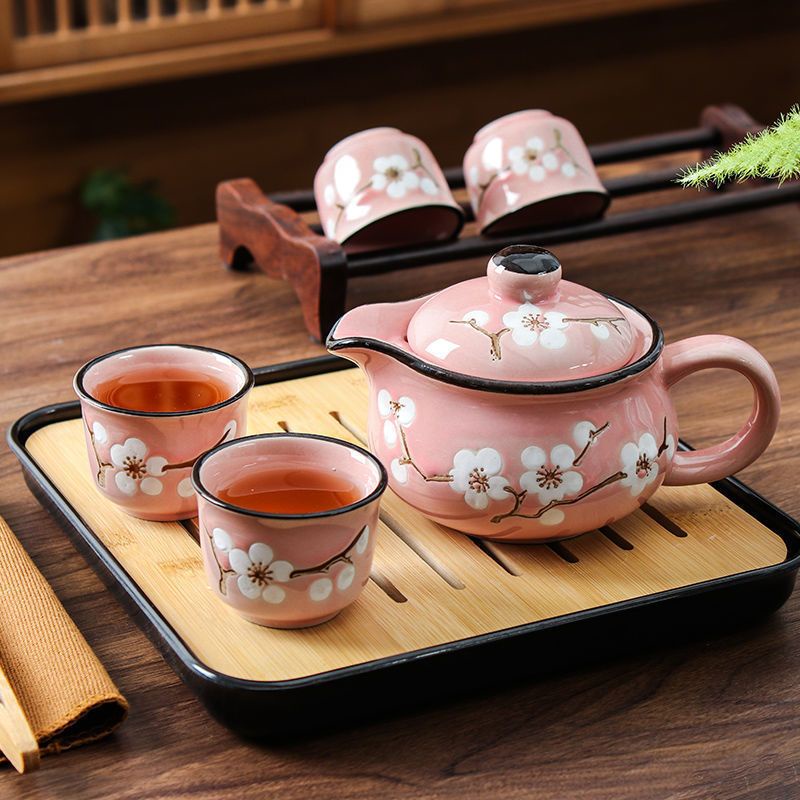 เซรามิคชุดชากังฟูสไตล์ญี่ปุ่นและลม-underglaze-สีฟองกาน้ำชาถ้วยชาถาดชาชุดครัวเรือนที่ทันสมัยเรียบง่าย