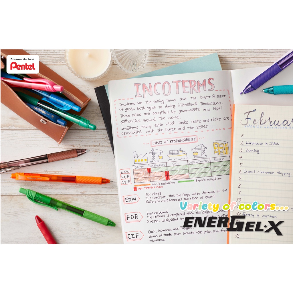 ปากกาเจล-pentel-energel-x-bln105-และ-bl107-ชุดเซ็ต-12-สี-ขนาดหัว-0-5-และ-0-7-mm