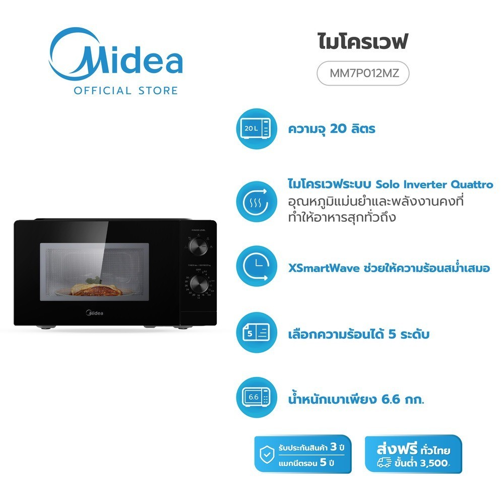 (ส่งฟรีทั่วไทย) Midea ไมโครเวฟระบบ Inverter ความจุ 20 ลิตร รุ่น ...