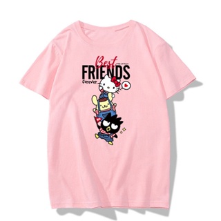 เสื้อยืดแขนสั้นผ้าฝ้ายหญิงฤดูร้อนน่ารักการ์ตูน Sanrio Hello Kitty