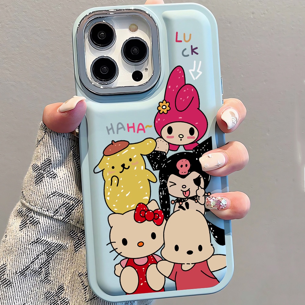 sanrio-เคสโทรศัพท์มือถือ-โลหะ-ลายซานริโอ้-สําหรับ-iphone-14promax-13-12-11-7plus-x-xr-xsmax-เคสนิ่ม-ลายคิตตี้-เมโลดี้-คุโรมิ