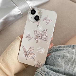 C266 [พร้อมส่งในไทย🐝] เคสไอโฟน iPhone เคสผีเสื้อเงินเงากันรอยนิ้วมือ ขอบเหลี่ยมสวยแพง