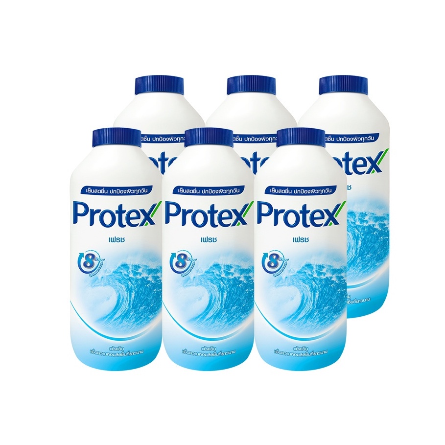 แป้งเย็น-protex-โพรเทคส์-เฟรช-280-กรัม-รวม-6-ขวด-ให้ความรู้สึกเย็นสดชื่นยาวนาน-protex-fresh-mentholated-talcum-280g-x-6-bottles