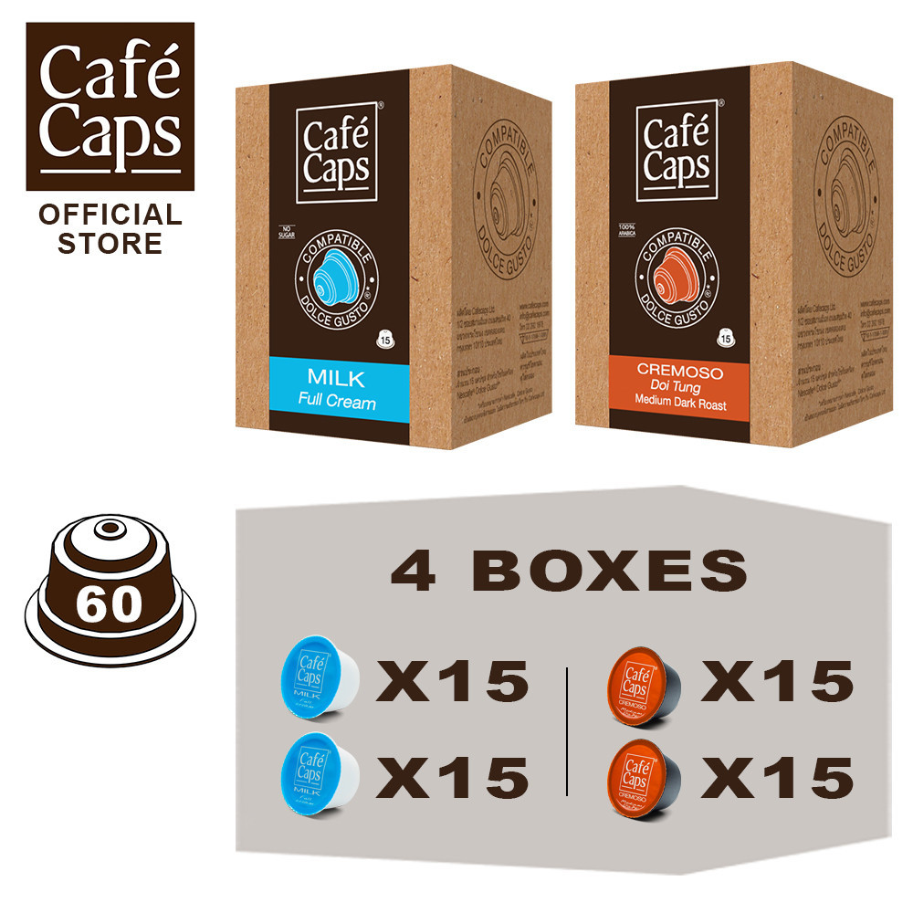 Dolce Gusto Compatible Capsules Cremoso & Milk - Cafecaps (4 boxes X 15 ...