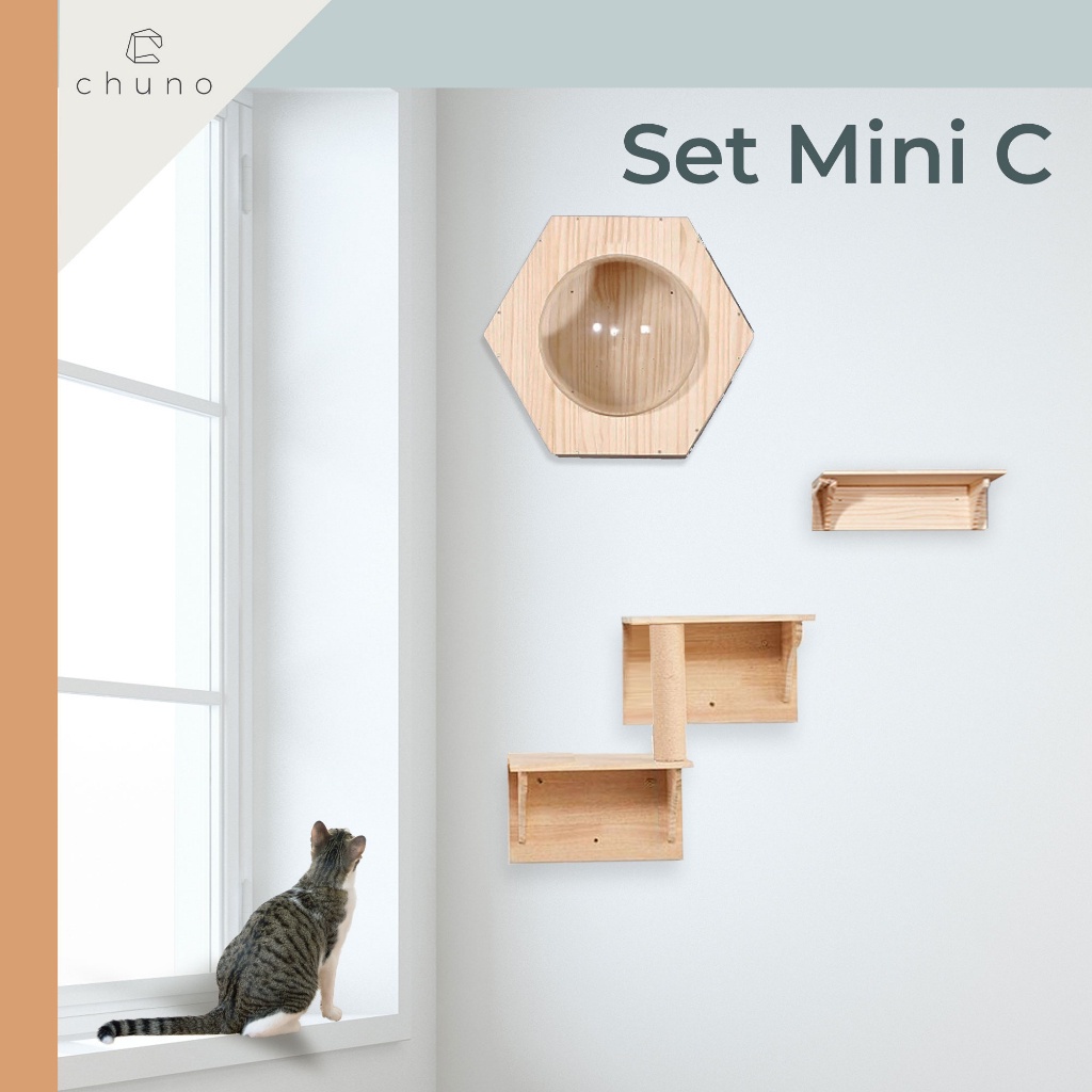chuno-กล่องแมวติดผนัง-ชุดบันไดแมว-เซตเล็ก-mini-ครบทุกความสนุก-ใช้พื้นที่น้อย
